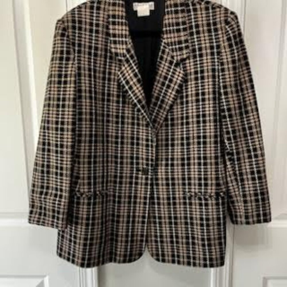 Vintage Rare Wool Blend Tweed Blazer Private Concepts Women's Large Preppy